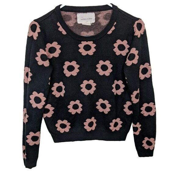 Urban Outfitters Coincidence & Chance Black Floral Knit Crew Neck Sweater Small - Picture 1 of 10